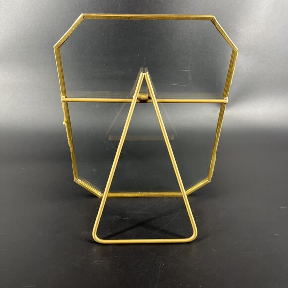 Hexagon Brass Hinged Double Glass Pressed Flower Stand Up Picture Frame 6 X 8 - Picture 4 of 13